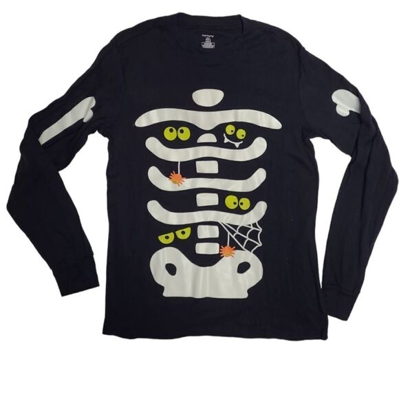 CARTER'S black long sleeve‎ glow in the dark skeleton bones fitted sleep top L - Picture 1 of 8